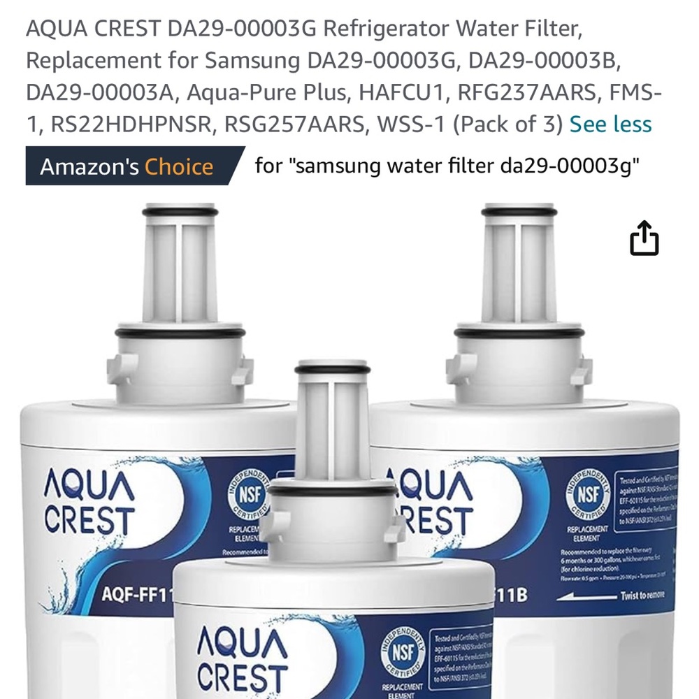 5 AQUA CREST DA29-00003G Refrigerator Water Filters